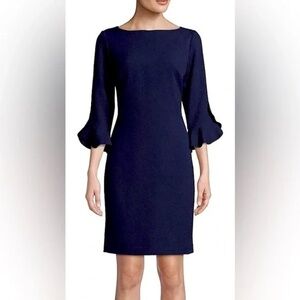 Karl Lagerfeld Paris Women's Navy Blue Tulip Sleeve Crepe Dress